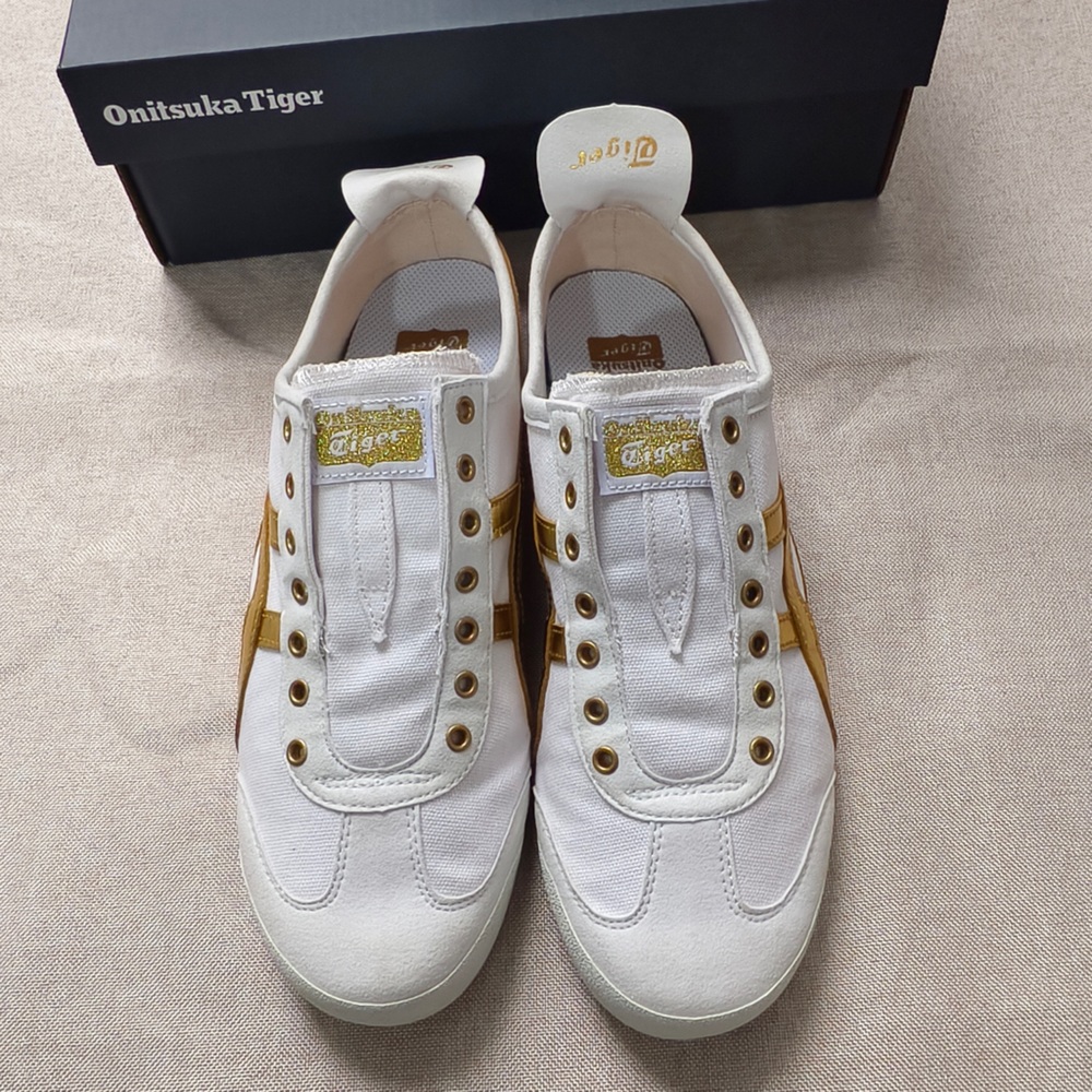 Onitsuka Tiger by Asics Women's White Sneakers with Metallic Gold Stripes - Picture 2 of 12